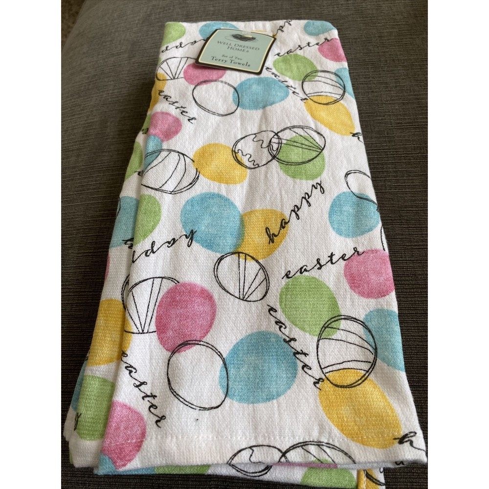 LOT 2 EASTER EGGS TERRY KITCHEN TOWELS- NEW